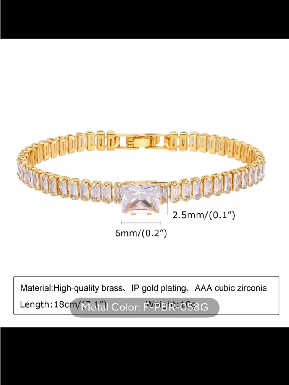 14k Gold Tennis Bracelet with Rectangular Cubic  zirconia
